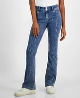 Madden Girl Juniors' Mid-Rise Sequin-Front Bootcut Jeans