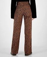 Tinseltown Juniors' Leopard-Print Wide-Leg Jeans