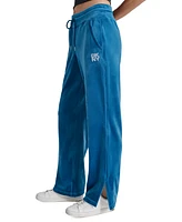 Dkny Women's Velour Rhinestone-Logo Side-Slit Track Pants