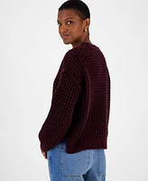 And Now This Women's Textured Waffle Knit Crewneck Sweater, Created for Macy's