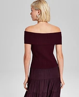 And Now This Women's Off-The-Shoulder Ribbed Knit Top, Created for Macy's