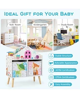Sugift Kids House-shaped Bookshelf with 2 Storage Bins for Kids Room Playroom-White