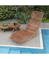 Sugift Outdoor Acacia Wood Rocking Chair with Widened Slatted Seat and High Back