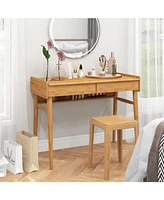 Skonyon Bamboo Writing Desk with 2 Storage Drawers and Open Shelf-Natural