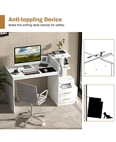 Sugift Computer Desk Home Office with Bookshelf and Drawers-White