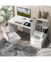 Sugift Computer Desk Home Office with Bookshelf and Drawers-White