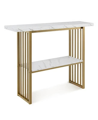 Sugift 48 Inch 2-Tier Console Table with Gold Finished Frame-White