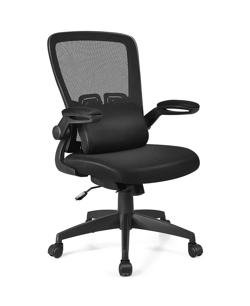 Skonyon Ergonomic Desk Chair with Lumbar Support and Flip up Armrest-Black