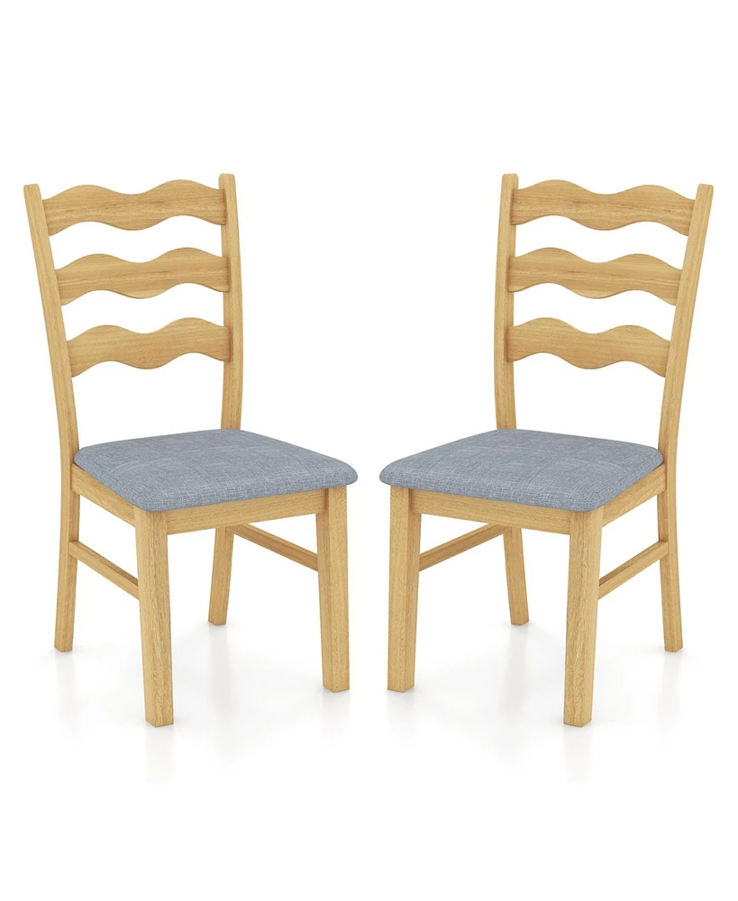 Sugift Dining Chair Set of 2 Linen Fabric Upholstered Kitchen Chairs with Padded Seat-Natural