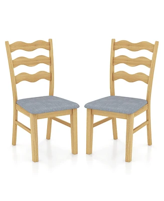 Sugift Dining Chair Set of 2 Linen Fabric Upholstered Kitchen Chairs with Padded Seat-Natural