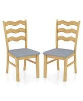 Sugift Dining Chair Set of 2 Linen Fabric Upholstered Kitchen Chairs with Padded Seat-Natural