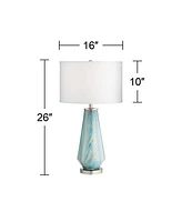 Jaime Modern Table Lamp Hand Crafted 26" High Faded Swirl Blue Gray Art Glass Brushed Nickel Silver White Drum Shade for Living Room Bedroom House Bed