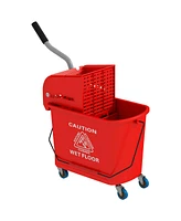 Homcom Mop Bucket with Wringer on Wheels for Floor Cleaning 21 Quart Red