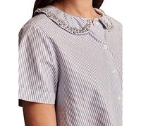 Lucky Brand Women's Embellished Striped Button-Front Cotton Shirt