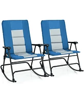 Gymax Set of 2 Padded Folding Rocking Chairs Patio Garden Yard Camping Blue