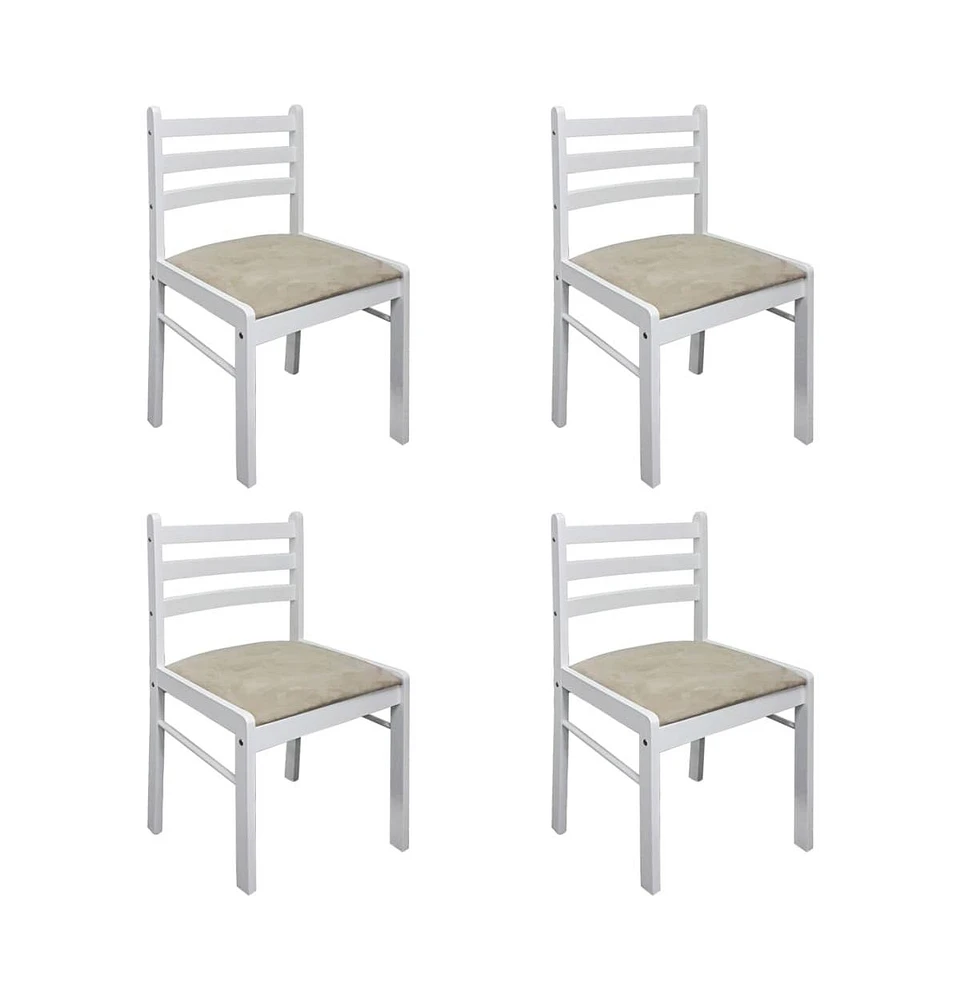 vidaXL Dining Chairs 4 pcs White Solid Rubber Wood and Velvet