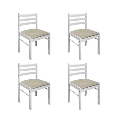 vidaXL Dining Chairs 4 pcs White Solid Rubber Wood and Velvet