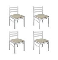 vidaXL Dining Chairs 4 pcs White Solid Rubber Wood and Velvet