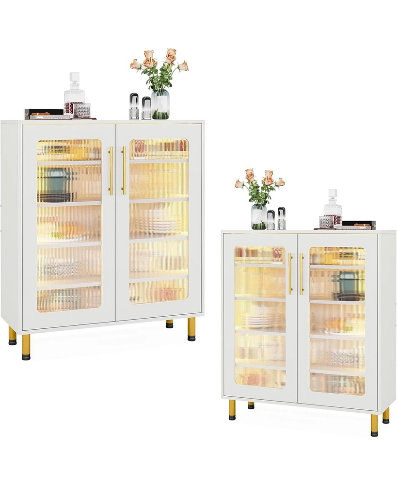 Tribesigns Set of 2 Buffet Cabinet with Storage, Modern Kitchen Accent Cabinet with Acrylic Doors and Led Light