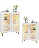 Tribesigns Set of 2 Buffet Cabinet with Storage, Modern Kitchen Accent Cabinet with Acrylic Doors and Led Light