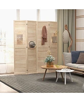 Homcom 4 Panel Room Divider w/ Hole Hooks Folding Privacy Screen, Natural