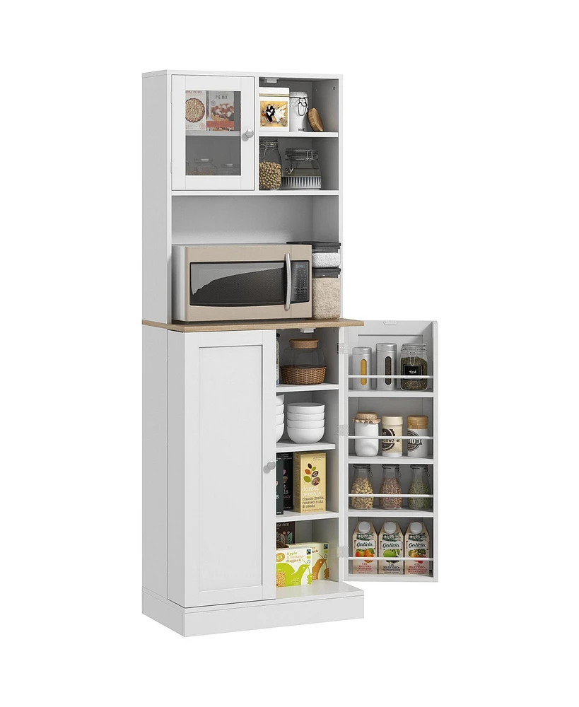 Homcom 66.5" Kitchen Pantry Storage Cabinet with Microwave Stand, White