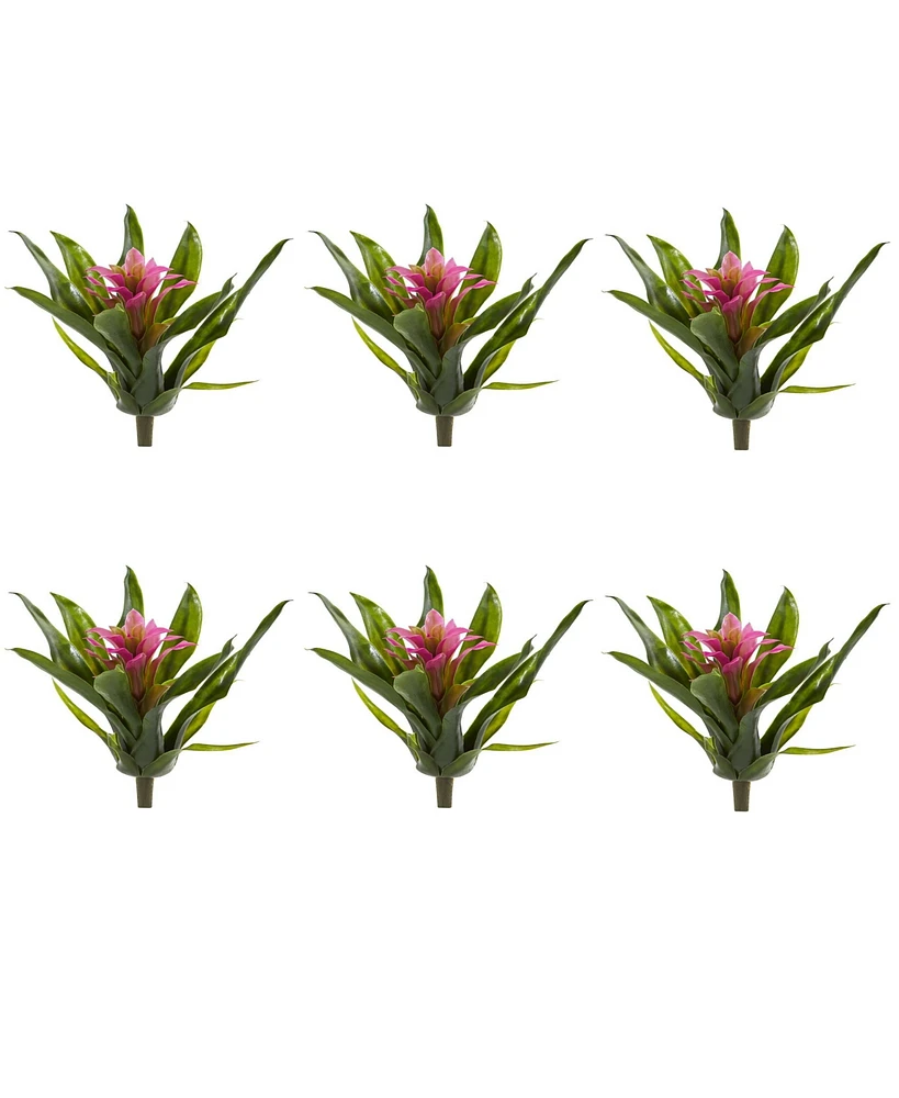 Slickblue Bright Faux Bromeliad Plant Bush for Indoor Decor (Set of 6)