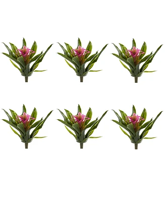 Slickblue Bright Faux Bromeliad Plant Bush for Indoor Decor (Set of 6)