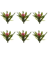 Slickblue Bright Faux Bromeliad Plant Bush for Indoor Decor (Set of 6)