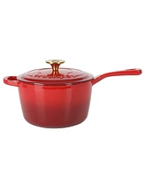 Crock-Pot 3 Qt Enamel Cast Iron Sauce Pan W/Lid - Gradient Red
