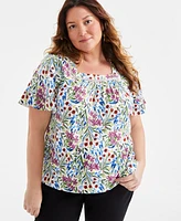 Style & Co Plus Size Flutter-Sleeve Print Top, Created for Macy's