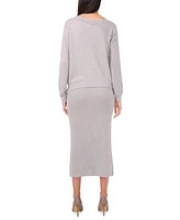 Vince Camuto Womens Metallic Cutout Sweater Midi Skirt