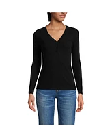 Lands' End Women's Drapey Rib Skimming Long Sleeve Henley T-Shirt