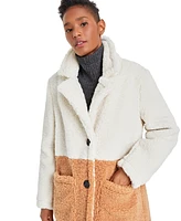 French Connection Women's Faux Shearling Colorblocked Teddy Coat