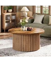 Tribesigns 31.5" Round Coffee Table, Farmhouse Circle Coffee Table with Metal Base, Modern Wood Accent Center Table Sofa Side Table for Living Room, H