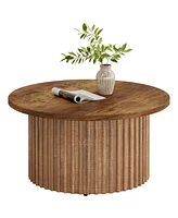 Tribesigns 31.5" Round Coffee Table, Farmhouse Circle Coffee Table with Metal Base, Modern Wood Accent Center Table Sofa Side Table for Living Room, H