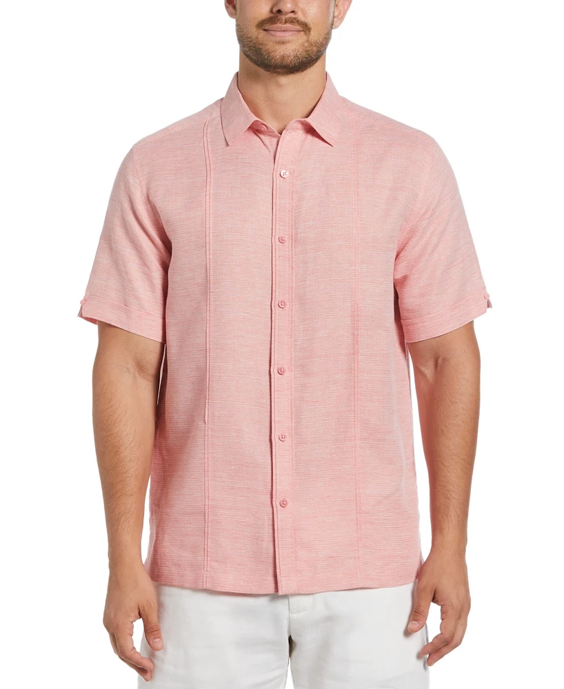 Cubavera Men's Linen Blend Tuck Panel Dobby Short Sleeve Button-Down Shirt