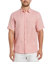 Cubavera Men's Linen Blend Tuck Panel Dobby Short Sleeve Button-Down Shirt