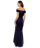 Adrianna Papell Women's Off-The-Shoulder Organza-Trim Velvet Gown