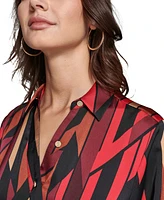 Karl Lagerfeld Paris Women's Geo-Printed Faux-Wrap Satin Top