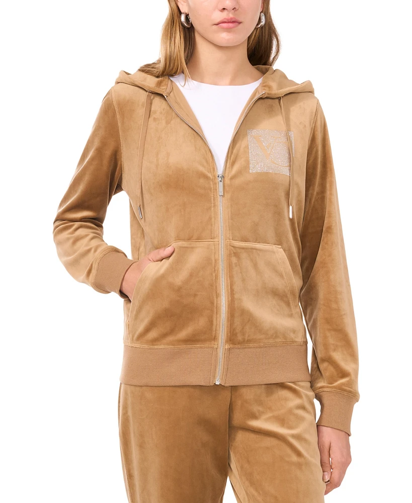 Vince Camuto Women's Velour Rhinestone-Logo Hoodie