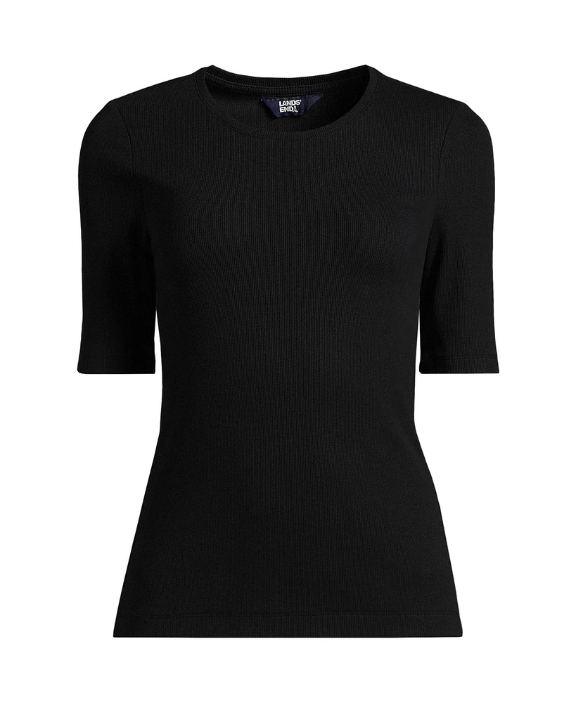 Lands' End Women's Drapey Rib Skimming Elbow Sleeve Crew Neck T-shirt