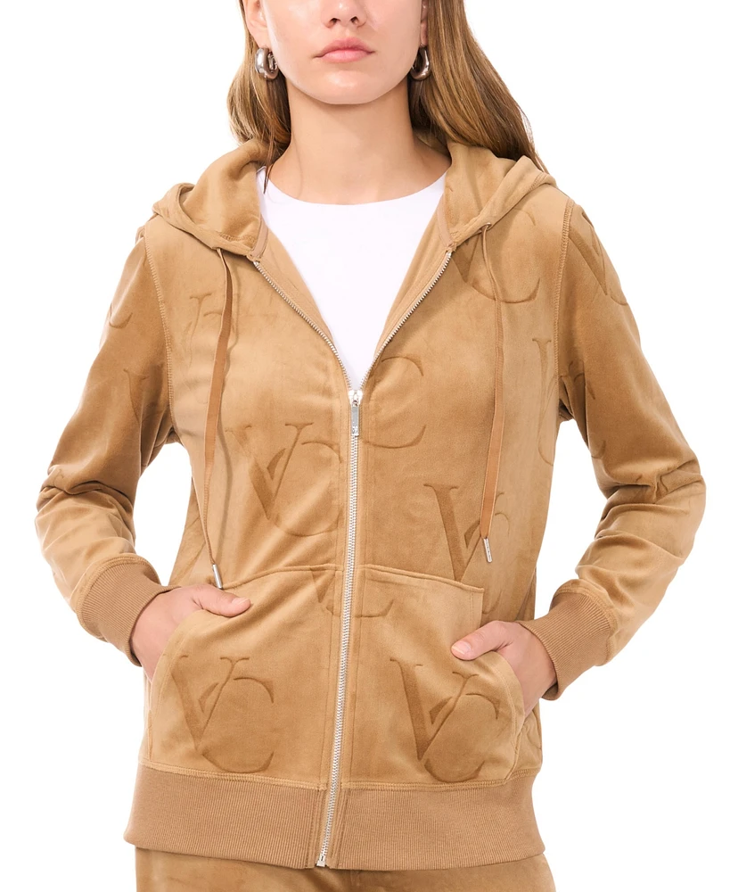 Vince Camuto Women's Embossed-Logo Velour Zip-Front Hoodie