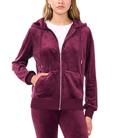 Vince Camuto Women's Embossed-Logo Velour Zip-Front Hoodie