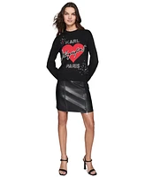 Karl Lagerfeld Paris Women's Embellished Heart Graphic Sweater, Regular & Petite