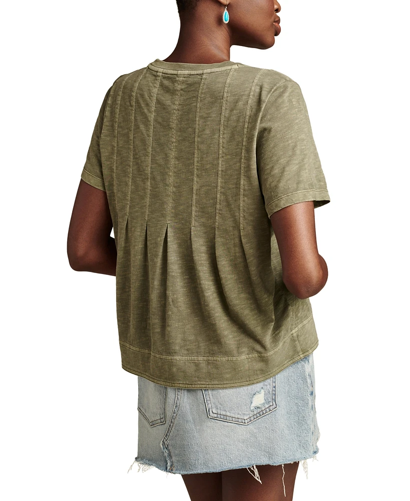 Lucky Brand Women's Stitched Down Pleated Peplum Top