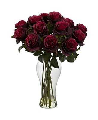 Slickblue Fresh Blooming Roses in Elegant Vase – Perfect for Home Decor or Gifts