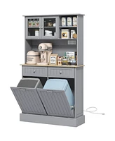 Homcom Pantry Storage Cabinet w/ Charging Station, Gray