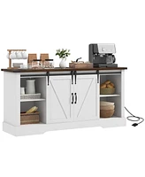 Homcom Sideboard w/ Charging Station, Farmhouse Tv Stand for 65" Tv, White