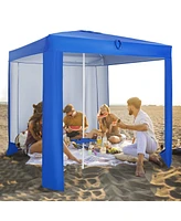 Givimo Beach Canopy Tent with Detachable Sidewall and Folding Table-Blue